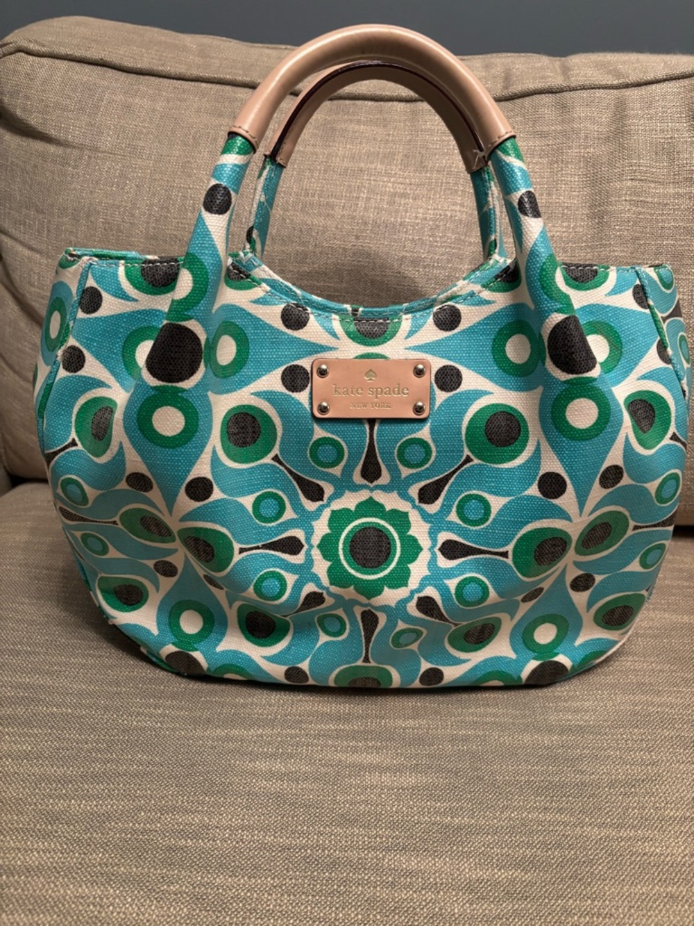 kate spade New York Green & Teal Patterned Tote Bag Y2K